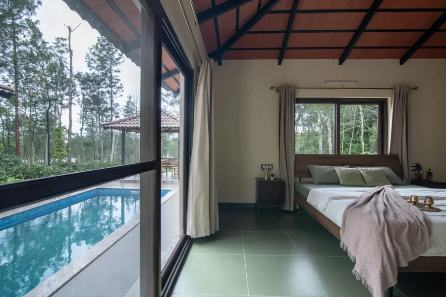 View of the pool from the bedroom